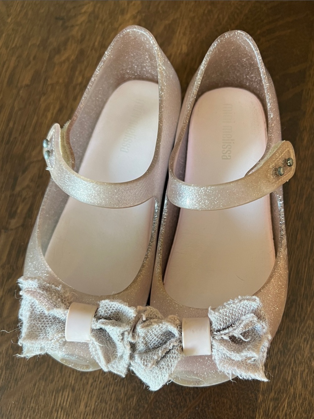 Mini Melissa Girls Glitter Mary Jane Shoes with Bow - Light Purple